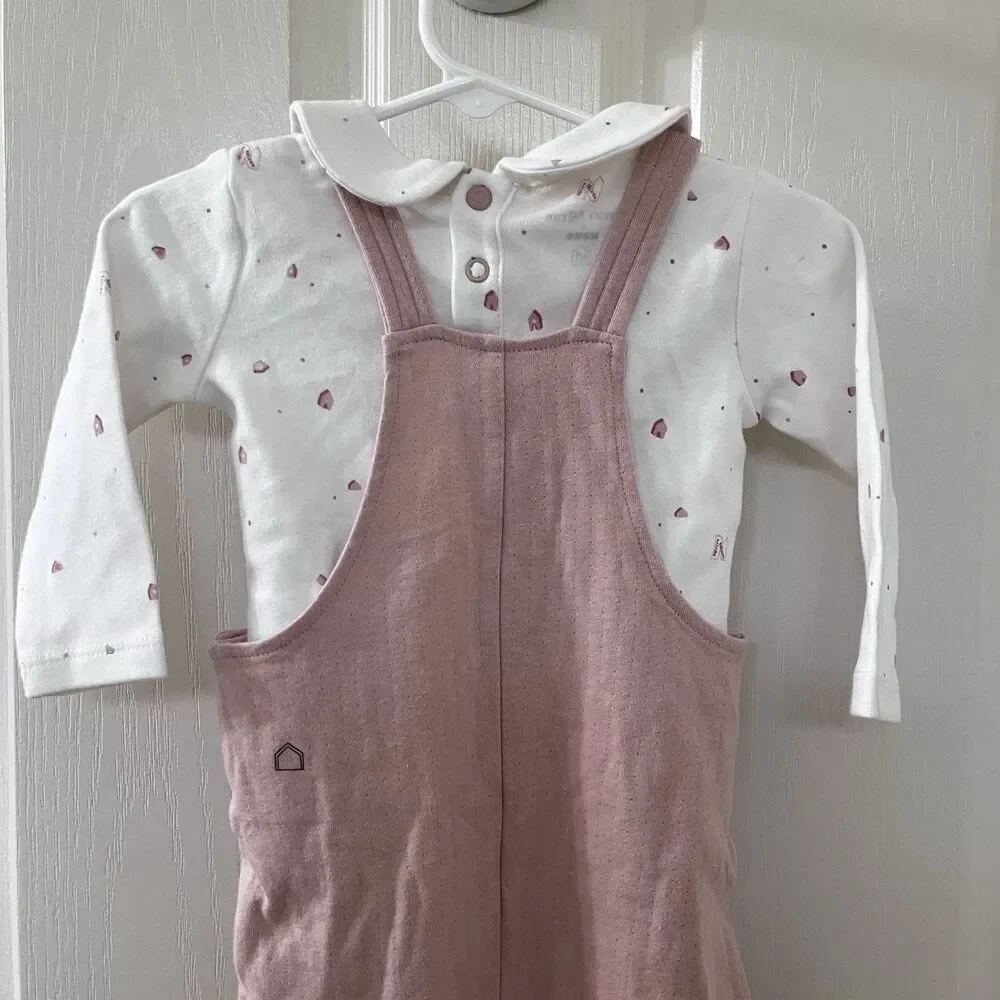 Petite Maison x NONO Pink Overalls and Top 2PC Set Organic Cotton Girls 6 Months